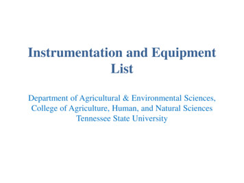 Instrumentation And Equipment List