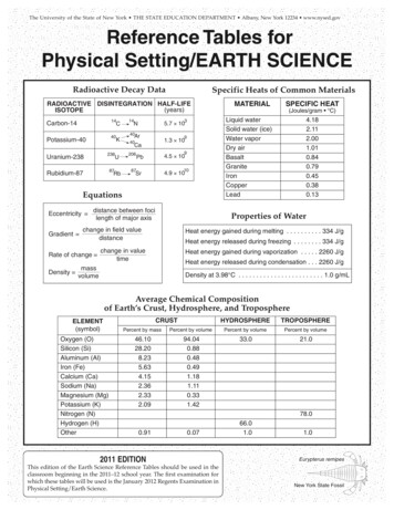 Reference Tables For Physical Setting/EARTH SCIENCE