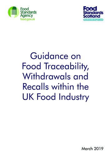 Guidance On Food Traceability, Withdrawals And Recalls .