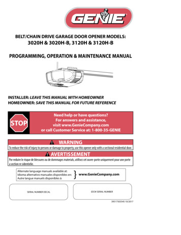 BELT/CHAIN DRIVE GARAGE DOOR OPENER MODELS . - Genie 