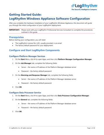 Getting Started Guide: LogRhythm Windows Appliance .