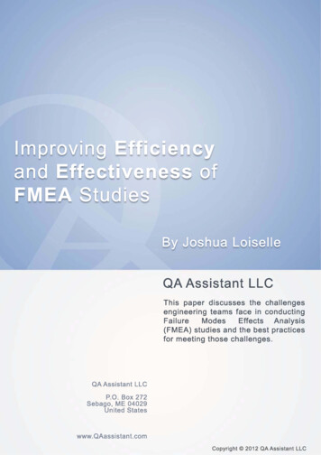 Improving Efficiency And Effectiveness Of FMEA Studies