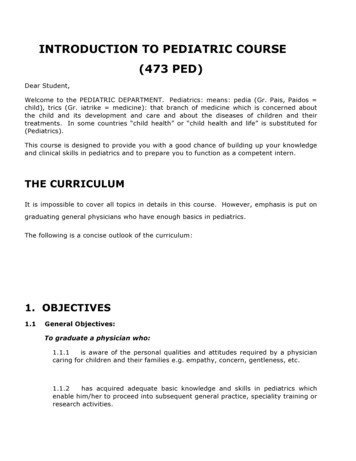 INTRODUCTION TO PEDIATRIC COURSE (473 PED)