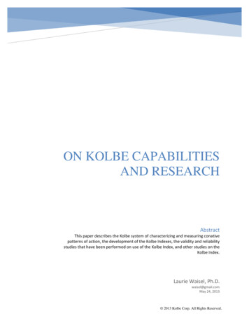On Kolbe Capabilities And Research