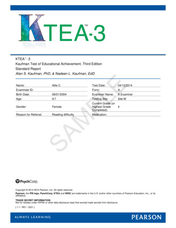 KTEA -3 Kaufman Test Of Educational Achievement, Third .