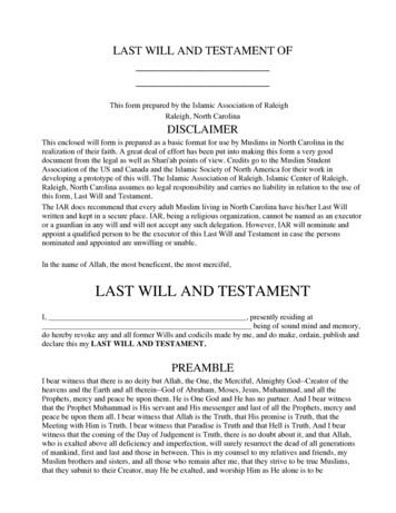 LAST WILL AND TESTAMENT - The Islamic Association Of Raleigh