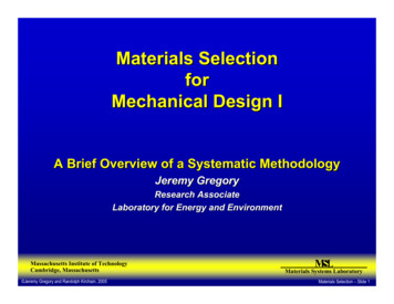 Materials Selection For Mechanical Design I