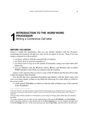 INTRODUCTION TO THE WORD PROCESSOR Writing A Conference .