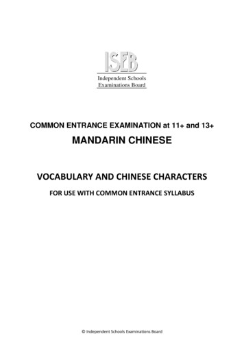 MANDARIN CHINESE VOCABULARY AND CHINESE CHARACTERS