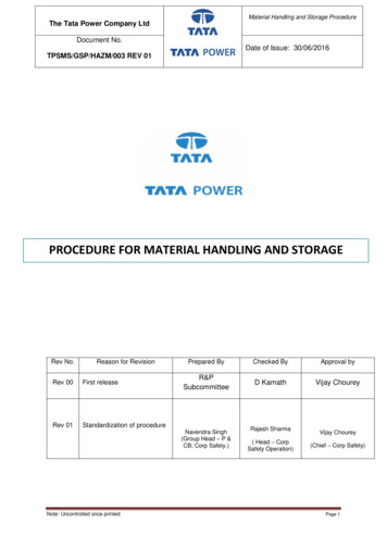 PROCEDURE FOR MATERIAL HANDLING AND STORAGE