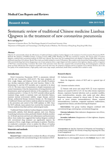 Systematic Review Of Traditional Chinese Medicine Lianhua .