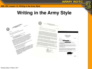 MSL 202, Lesson 15: Writing In The Army Style Writing In .