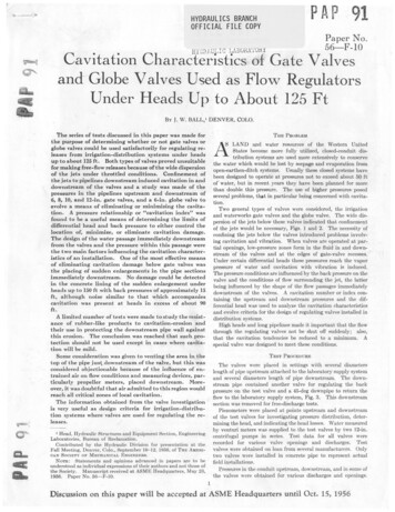Paper No. Cavitation Characteristics Of Gate Valves And .