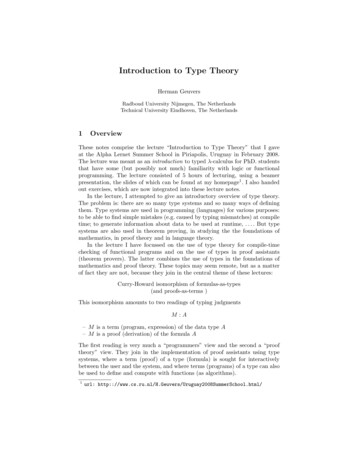 Introduction To Type Theory - Radboud Universiteit