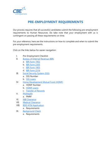PRE-EMPLOYMENT REQUIREMENTS - CBE Companies