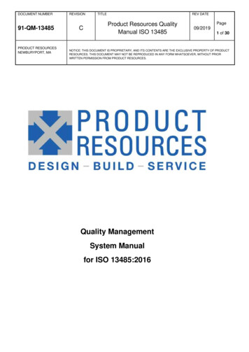 Quality Management System Manual For ISO 13485:2016