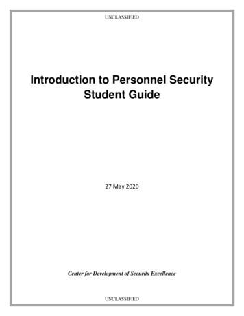 Introduction To Personnel Security Student Guide