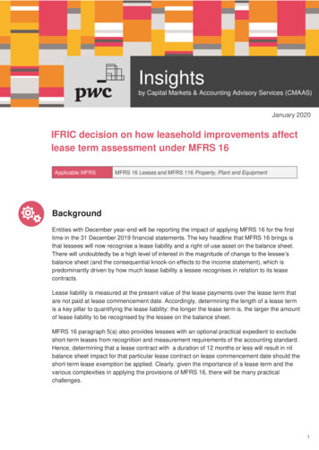 IFRIC Decision On How Leasehold Improvements Affect Lease .