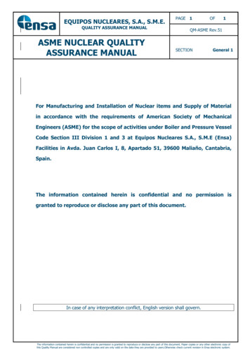 ASME NUCLEAR QUALITY ASSURANCE MANUAL SECTION General 1