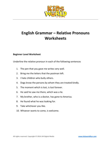 English Grammar Relative Pronouns Worksheets