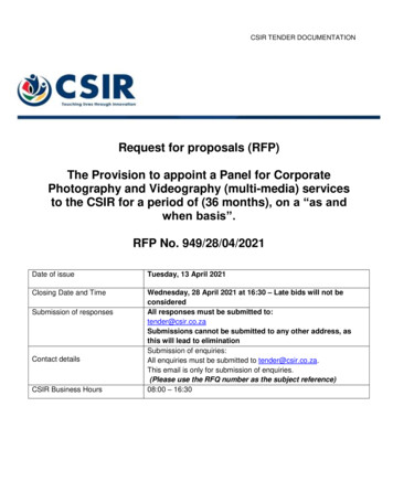 Request For Proposals (RFP) The Provision To Appoint A .