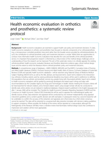 Health Economic Evaluation In Orthotics And Prosthetics: A .