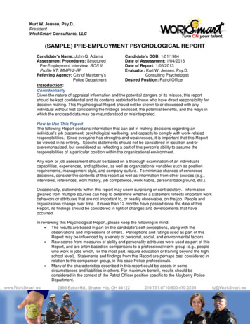 (SAMPLE) PRE-EMPLOYMENT PSYCHOLOGICAL REPORT