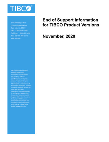 End Of Support Information For TIBCO Product Versions