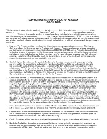 TELEVISION DOCUMENTARY PRODUCTION AGREEMENT 