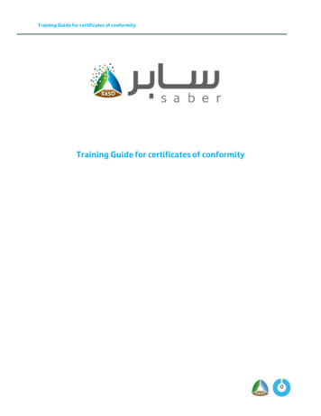 Training Guide For Certificates Of Conformity - Saber