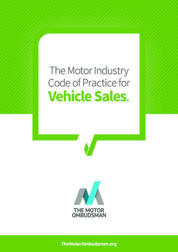 The Motor Industry Code Of Practice For Vehicle Sales