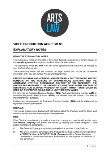 VIDEO PRODUCTION AGREEMENT EXPLANATORY NOTES