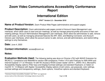 Zoom Video Communications Accessibility Conformance Report .