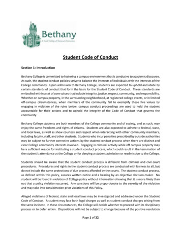 Student Code Of Conduct - Bethany College