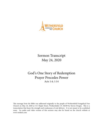 Sermon Transcript May 24, 2020 God's One Story Of Redemption Prayer .