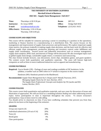 DSO 581 Syllabus-Supply Chain Management Page 1
