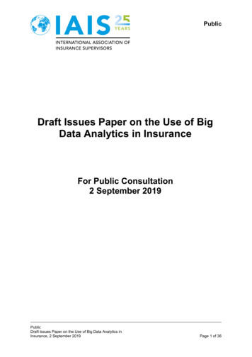 Draft Issues Paper On The Use Of Big Data Analytics In Insurance