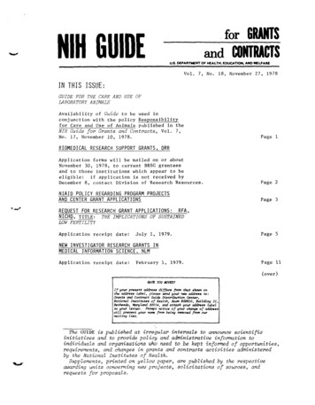 NIH Guide - Vol. 7, No. 18 - November 27, 1978