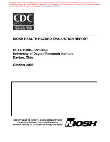 NIOSH HEALTH HAZARD EVALUATION REPORT HETA #2005-0291-3025 University .