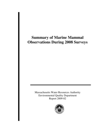 Summary Of Marine Mammal Observations During 2008 Surveys - MWRA