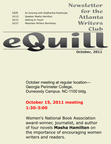 10/15 Speaker Masha Hamilton 10/21 Getting In . - Atlanta Writers Club