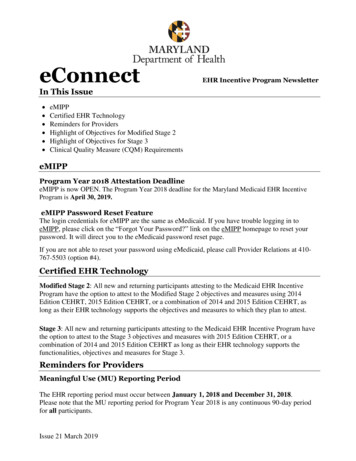 EConnect EHR Incentive Program Newsletter - Maryland Department Of Health