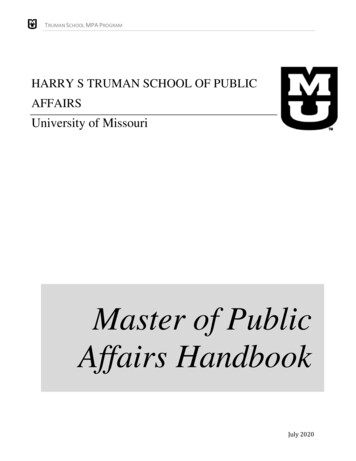Master Of Public Handbook - Truman School Of Public Affairs