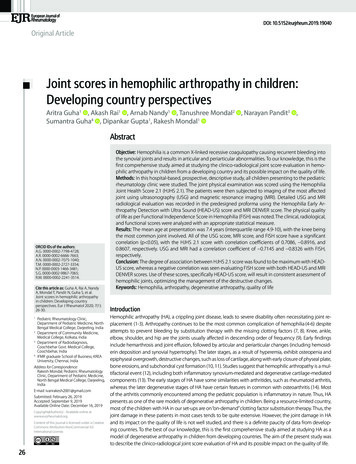 Joint Scores In Hemophilic Arthropathy In Children: Developing Country .