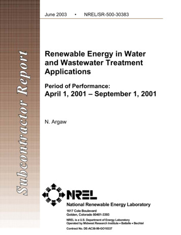 Renewable Energy In Water And Wastewater Treatment Applications - NREL