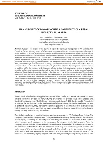 Managing Stock In Warehouse: A Case Study Of A Retail Industry . - Core