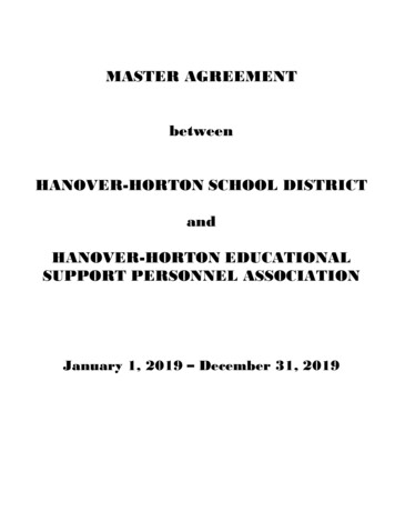 MASTER AGREEMENT Between HANOVER-HORTON SCHOOL DISTRICT And HANOVER .