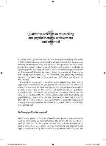 Qualitative Research In Counselling And Psychotherapy: Achievement And .