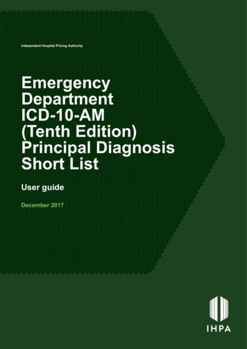 Emergency Department ICD-10-AM (Tenth Edition) Principal . - IHPA
