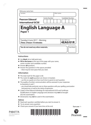 Cenre Uer Cnte Uer Pearson Edexcel International GCSE English Language A